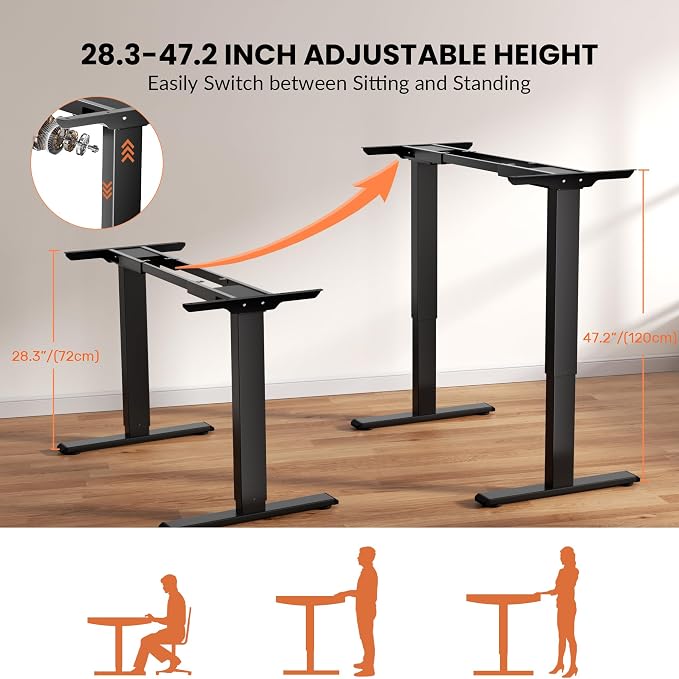 CROWNFURN Dual Motor Electric Standing Desk Frame,Height Adjustable Desk Legs with 330 lbs Capacity,Ergonomic Sit Stand Up Base Workstation for Home Office,Black Frame Only