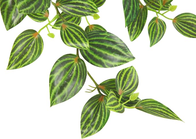 SOGUYI Fake Plants, Artificial Plants 15 Inch Faux Peperomia Watermelon Plants for Indoor Outdoor Decor,Realistic Artificial Hanging Plants in Pot for Home Office Perfect Housewarming Gift