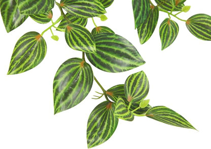 SOGUYI Fake Plants, Artificial Plants 15 Inch Faux Peperomia Watermelon Plants for Indoor Outdoor Decor,Realistic Artificial Hanging Plants in Pot for Home Office Perfect Housewarming Gift