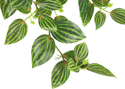 SOGUYI Fake Plants, Artificial Plants 15 Inch Faux Peperomia Watermelon Plants for Indoor Outdoor Decor,Realistic Artificial Hanging Plants in Pot for Home Office Perfect Housewarming Gift