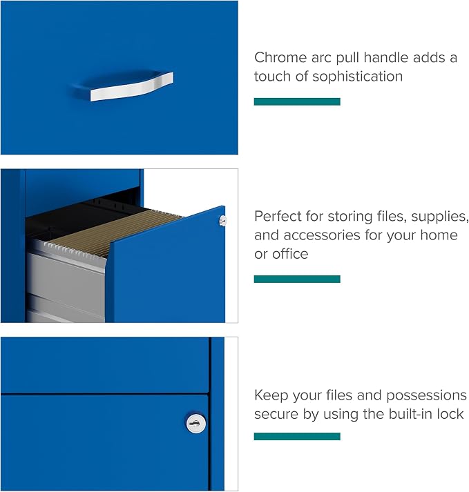 Space Solutions 2 Drawer Metal Mobile File Cabinet with Lock, Letter Size, Blue, Fully Assembled