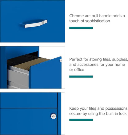 Space Solutions 2 Drawer Metal Mobile File Cabinet with Lock, Letter Size, Blue, Fully Assembled