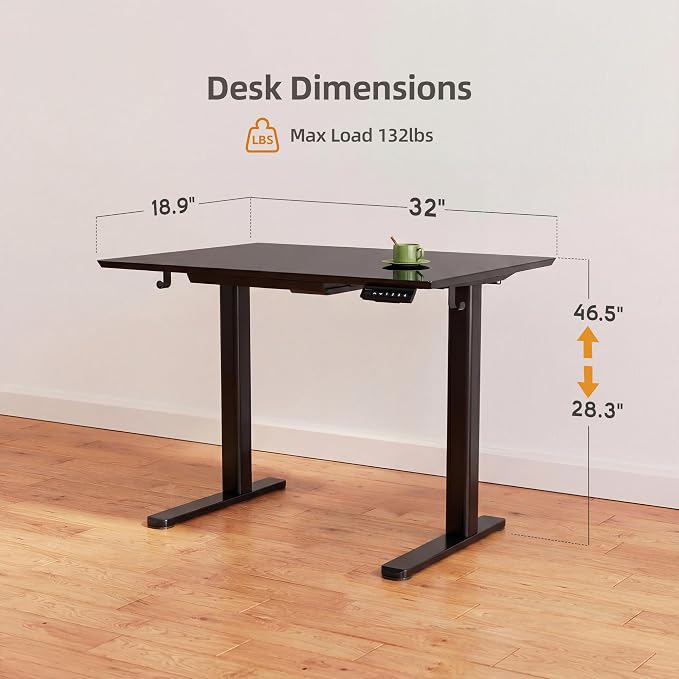 INNOVAR Glass Standing Desk with Drawers, 32×19 Inch Adjustable Stand Up Desk, Quick Install Home Office Computer Desk, Black