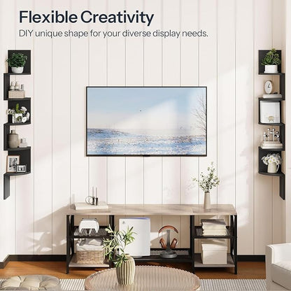 HOOBRO Corner Shelf Wall-Mounted, Set of 2 Floating Corner Shelves for Wall, 5-Tier Corner Bookshelves for Living Room, Bedroom, Bathroom, Home Office, Black BK26BJP201