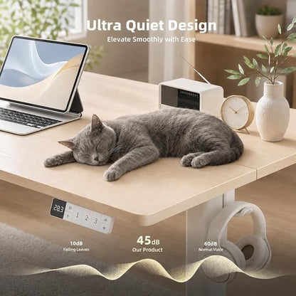 Claiks Electric Standing Desk, 48 x 24 Inch Height Adjustable Sit Stand Desk for Home Office, Computer Desk with Memory Presets, Cable Management & Headphone Hooks, 156 lbs Capacity, Nature