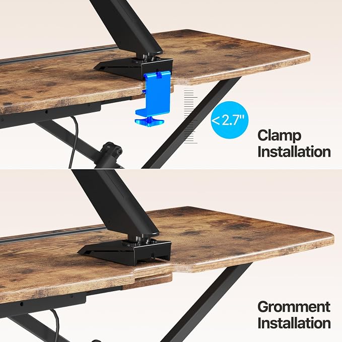 Standing Desk Converter 32 inch, Height Adjustable Sit Stand Desk Riser, Quick Sit to Stand Desktop Dual Monitor Riser Workstation for Home Office with Keyboard Tray, Rustic Brown