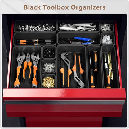 A-LuGei 【More Larger Size】 【69 PCS-5 Size】 Tool Box Organizer Tray Divider Set【Black】 Desk Drawer Organizer Bin, Garage Organization and Storage Toolbox for Rolling Tool Chest Cart Cabinet WorkBench