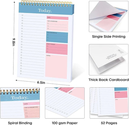 Taja 6 Pack of To Do List Notepad - To Do List Notebook for Work with 52 Sheets, 9.8" x 6.5", Undated Daily Planner Perfect for Daily Tasks and Goal Setting, Notepad Suitable for Office, Home & School - Early Dawn