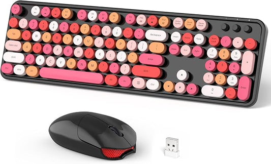 Dilter Wireless Keyboard and Mouse Combo, 104 Keys Full-Sized 2.4 GHz Round Keycap Typewriter Keyboards, USB Receiver Plug and Play, for Windows, Computer, PC, Laptop, Desktop (Black Colorful)