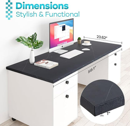 Kaboon 60x24 inches Tabletop, Solid One-Piece Desktop for Sit Stand Desk, Double Desks, L Desk DIY,Wood Countertop Home or Commercial Use,1 inch Thick, Could Atlas/Black Marble, 23.62" D x 59.1" W