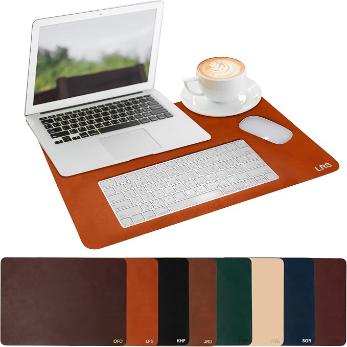 Leather Desk Pad, Personalized Desk Mat and Blotter, Monogrammed Mouse Pad with Initials, Full Grain Leather Writing Mat, Large Office Desk Cover, Custom Work from Home Accessory, Made in USA