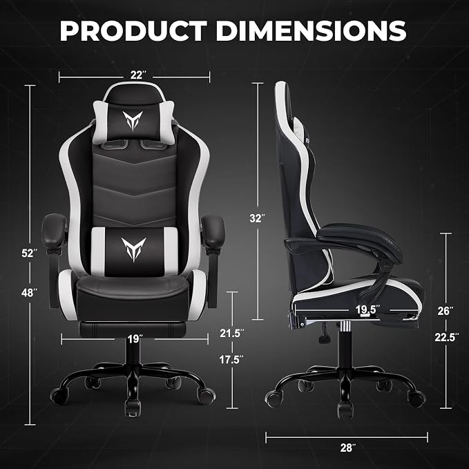 GTPLAYER Gaming Chair for Adults, Big and Tall 300LBS Heavy Duty Office Chair with Footrest, Ergonomic High Back Lumbar Support and Wide Comfy Cushion with Linkage Armrests for Home Office, White