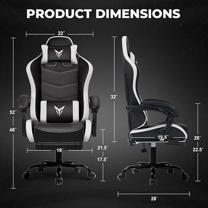 GTPLAYER Gaming Chair for Adults, Big and Tall 300LBS Heavy Duty Office Chair with Footrest, Ergonomic High Back Lumbar Support and Wide Comfy Cushion with Linkage Armrests for Home Office, White