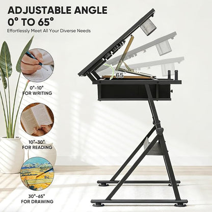 Magshion Professional Drafting Table for Adults w/Stool, Tilting Wooden Tabletop & Adjustable Height, Art Craft Desk Watercolor Painting Sketching Work Station for Studio Home Office School (Natural)
