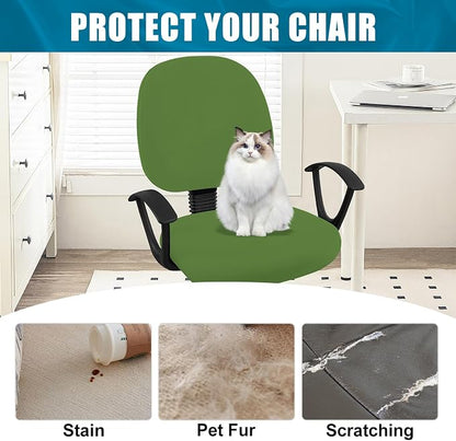 Smiry Stretch Printed Office Computer Chair Covers, Universal Washable Removable Desk Rotating Chair Slipcovers Protector, Seat + Backrest Cover - Olive Green