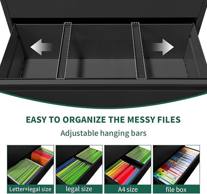 3 Drawer Lateral File Cabinet, Metal File Cabinets for Home Office with Lock, Large Filing Storage Cabinet Printer Stand, Steel Wide File Cabinet for Legal/A4/F4/Letter,Require Assembly,Black