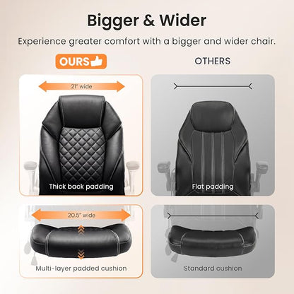 NEO CHAIR Executive Office Chair High Back Ergonomic Computer Desk Chair with Adjustable Lumbar Support Padded FILP-up Arms PU Leather Comfy Task Tilt Swivel for Home (Black)