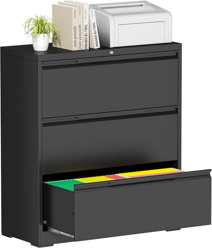 Bestoo 3 Drawer File Cabinet with Lock, File Cabinet, Metal Lateral Filing Cabinet, File Cabinets for Home Office, Office Cabinet for Hanging Files Letter/Legal/F4/A4 Size