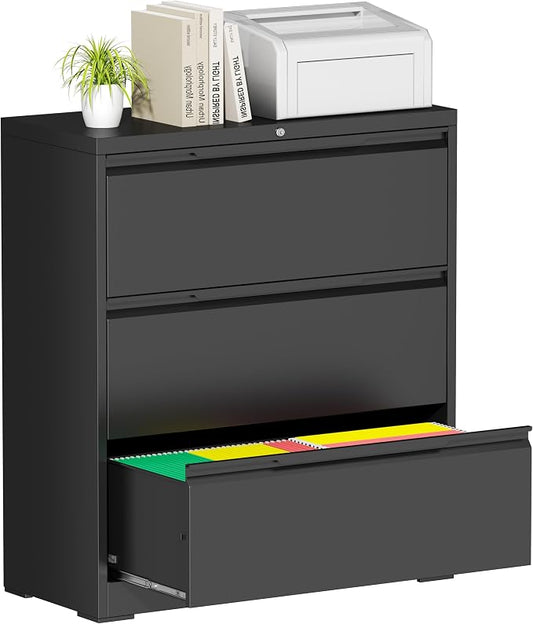 Bestoo 3 Drawer File Cabinet with Lock, File Cabinet, Metal Lateral Filing Cabinet, File Cabinets for Home Office, Office Cabinet for Hanging Files Letter/Legal/F4/A4 Size