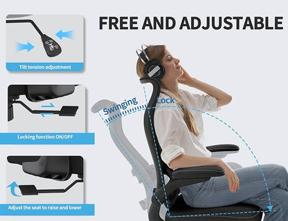TRALT Ergonomic Office Chair - Desk Chair with Wave High Back Adjustable Lumbar Support Computer Chair - Gaming Chairs Mesh Backrest and PU Leather Seat for Home Reading Chairs (Black Pack of 2)