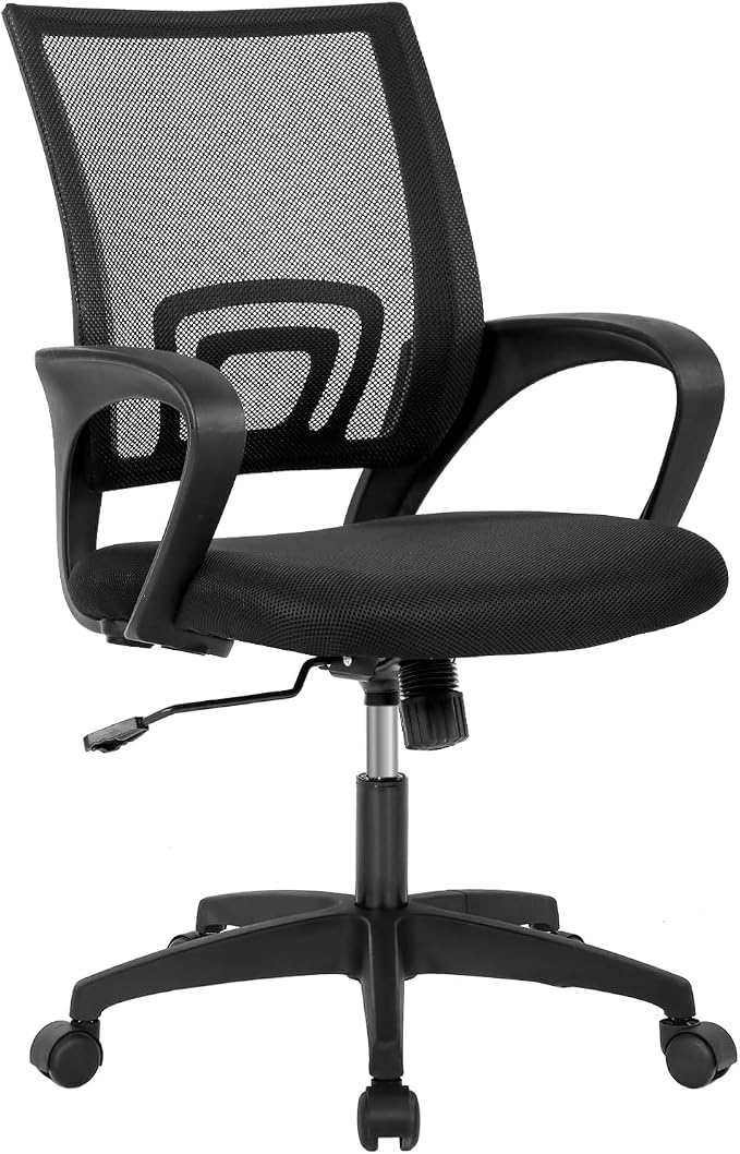 Home Office Chair Ergonomic Desk Chair Mid-Back Mesh Computer Chair Lumbar Support Comfortable Executive Adjustable Rolling Swivel Task Chair with Armrests(Black)