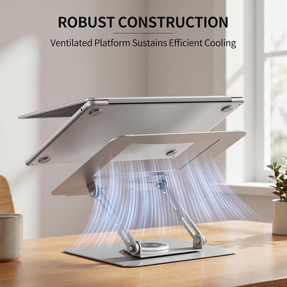ALASHI Laptop Stand for Desk with 360° Rotating Base, Multi-Angle Adjustable Laptop Stands, Foldable Laptop Riser Compatible with 10 to 17 Inches PC Computer, Silver