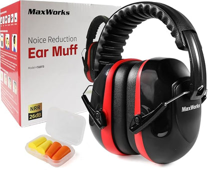 MaxWorks Safety Ear Muffs NRR 26dB Noise Reduction Hearing Protection Foldable and Adjustable Ear Defenders for Construction Shooting and Loud Environments (51073)