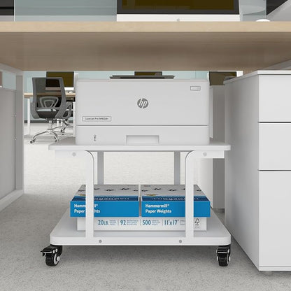 Natwind 2 Tier Laser Printer Stand,24''x20''x15'' Large Printer Table Copier Stand Under Desk,Heavy Duty Rolling Cart with Paper Storage Shelf,Printer Holder on Wheels for Home Office (White)