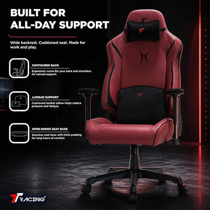 TTRACING Ergonomic Gaming Chair with 22-Inch Extra Wide Seat | Premium cold-molded foam desk seating for home office setup. Features 135° recline and heavy-duty frame Red