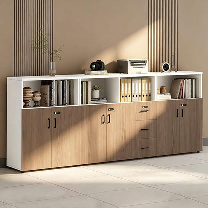 File Cabinet with Password Lock, Wood Lateral Filing Cabinet for Letter/A4 Files, 3 Drawer with Door, Printer Stand with Open Shelves for Home Office