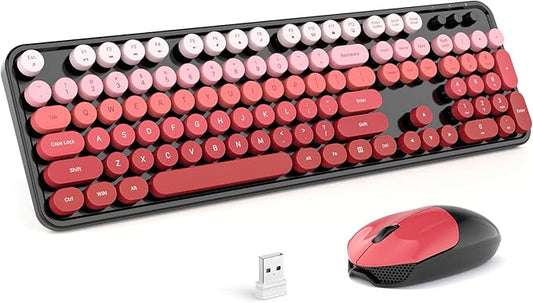 MOFII Wireless Keyboard and Mouse Combo, Retro Full Size Typewriter Keyboard with Number Pad and Sport Car Mouse for PC Computer Desktop Laptop Windows (Black Red Gradient)