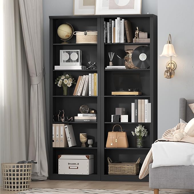 Thacuok 75" Tall Bookshelf Set of 2, 6 Tier Bookshelf with Adjustable Shelves, Bookcase with Anti-Tipping Device, Floor Standing Modern Display Rack,Book Shelf for Living Room, Bedroom, Office, Black