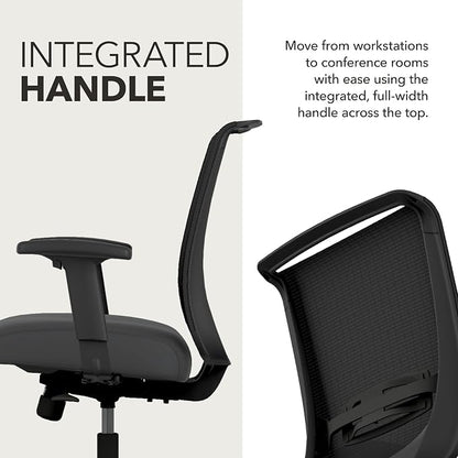 HON Convergence Ergonomic Office Chair with Mesh Back, Vinyl Seat Cushion, Adjustable Arms, Lumbar Support, Synchro‑Tilt Swivel Desk Chair with Wheels for Home Office, Black Frame, Black