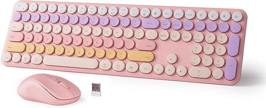 Wireless Keyboard and Mouse Combo,2.4GHz, Full-Size 110-key Design, Ultra-Thin and Silent Keys,Suitable for laptops/desktops/PCs,Compatible with Windows and Mac OS (Gradient Pink)