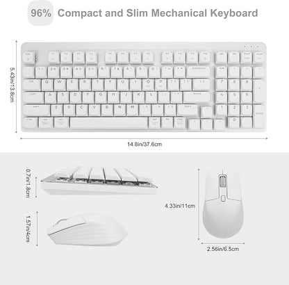 LeadsaiL Wireless Keyboard and Mouse Combo, 2.4Ghz Cordless Mechanical Keyboard and Silent Mouse for Business, Low-Profile Red Switch, 98-Key Compact Slim Keyboard for Windows/MacOS PC Laptop- Silver