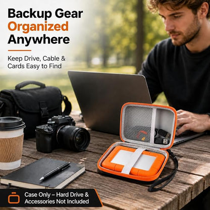 Case Compatible with LaCie Rugged Mini 1TB/ 2TB/ 4TB/ 5TB External Hard Drive Portable HDD, Storage Holder for Hard Drives for Mac and PC Computer & USB 3.0 2.0 Cable SD Cards (Orange)