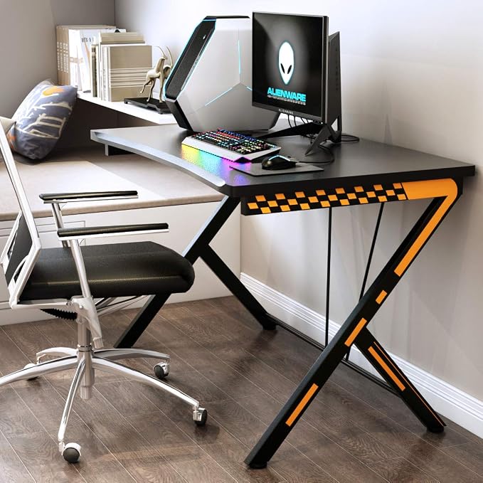Tangkula 46" Gaming Desk PC Computer Desk, Home Office Study Writing Table for Small Space, Black Gamer Workstation