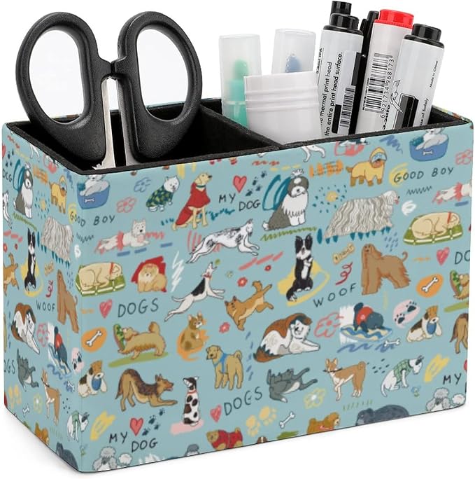 Niapessel Pencil Holder for Desk, Dogs Funny Pets Animal Pen Holder Storage Desktop Pen Organizer Desk Pencil Organizer Makeup Brush Holder for Office School College Leather