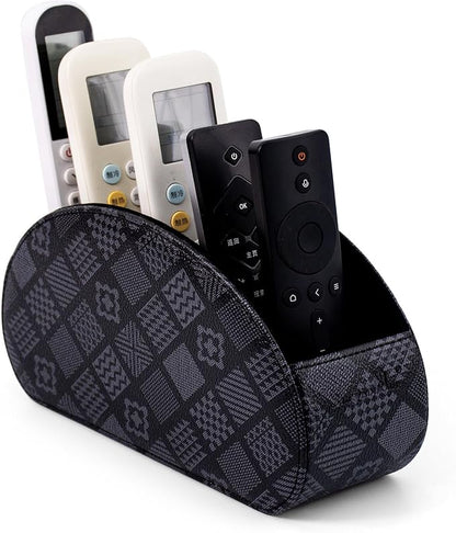 Remote Control Holders Organizer Box with 5 Compartment PU Leather Multi-functional Office Desk Storage Caddy Store Tv Remote for Media Player,Brush,Pencil,Glassees&Office Supplies (Grey print)