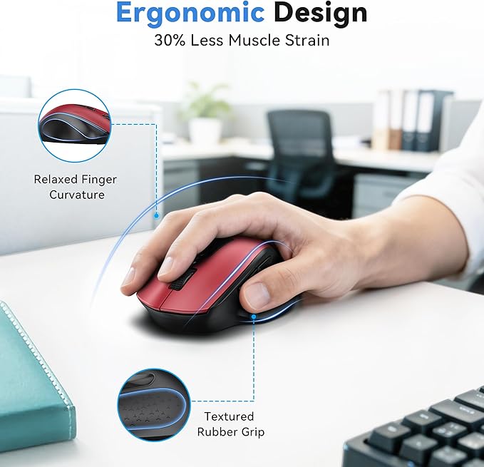 TECKNET Wireless Mouse for Laptop, (BT5.2/3.0 & 2.4G) Bluetooth Wireless Mouse, Silent Click, 5-Level Adjustable DPI, Ergonomic Portable Computer Mice for Laptop, PC, MacBook, Chromebook