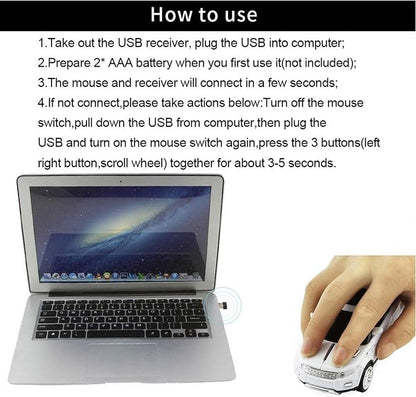 CHUYI Cool SUV Car Shaped Wireless Mouse 1600 DPI Optical Cordless Mice with USB Receiver for Office School Travel for PC Computer Laptop Gift (White-1 Pack)