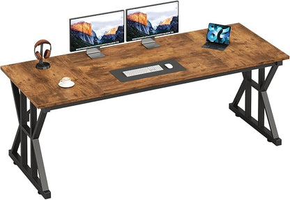 TVU 63-Inch Executive Desk, Large Office Desk with Thicken Frame, Computer Desk Modern Simple Desk for Home Office, Rustic Brown