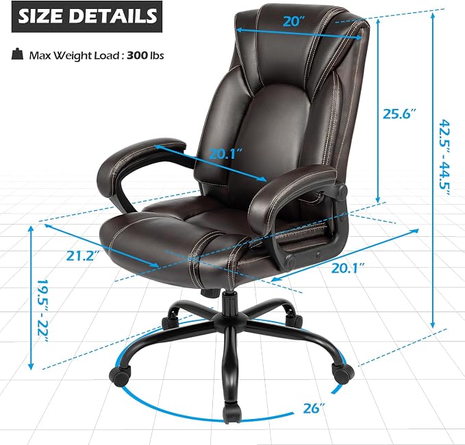 OUTFINE Office Chair Executive Office Chair Desk Chair Computer Chair with 5-Year hydrolysis-Resistant Leather Spring Cushion Ergonomic Support Tilting Function Upholstered in Bonded Leather (Brown)