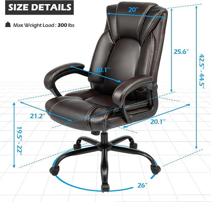 OUTFINE Office Chair Executive Office Chair Desk Chair Computer Chair with 5-Year hydrolysis-Resistant Leather Spring Cushion Ergonomic Support Tilting Function Upholstered in Bonded Leather (Brown)