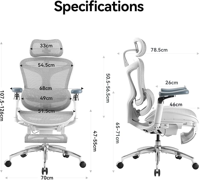 SIHOO Doro C300 Pro Ergonomic Office Chair with Footrest, Ultra-Soft 6D Armrests, Dynamic Lumbar Support, and Seat Depth Adjustment for Office (Grey)