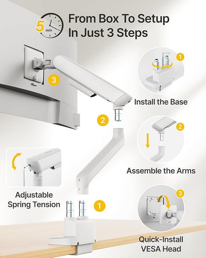 monTEK Mechanical Spring Dual Monitor Arm for 17 to 35" Screens, Aerospace-Grade Aluminum, C-Clamp and Grommet Stand Holding 26.4 lbs Per Arm, Perfect for Ergonomic Office Workspaces, VESA 75/100mm