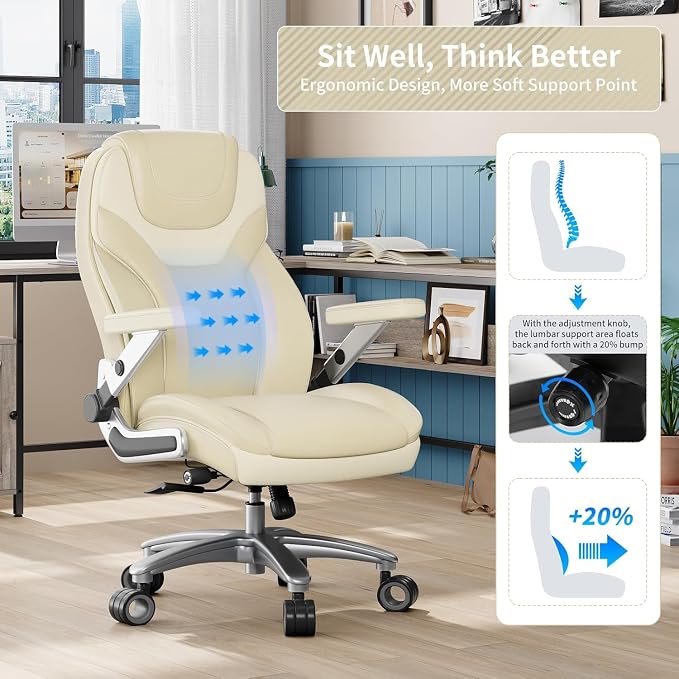 Big and Tall Office Chair with 5D Arms, Fabric & PU Leather Heavy Duty Desk Chair, Adjustable Lumbar Support & Height, Tilt Function, High Back Ergonomic Executive Computer Chair