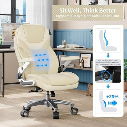 Big and Tall Office Chair with 5D Arms, Fabric & PU Leather Heavy Duty Desk Chair, Adjustable Lumbar Support & Height, Tilt Function, High Back Ergonomic Executive Computer Chair
