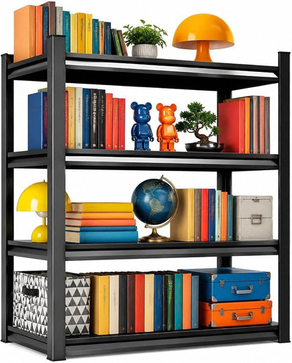 4 Tier Metal Bookshelf, Adjustable Tall Bookcase, Heavy Duty 2400 LBS Modern Deep Book Shelf, Bolt-Free Storage Shelves for Living Room, Home Office, Garage, 19.7" Wx 13.8" Dx 44.1" H