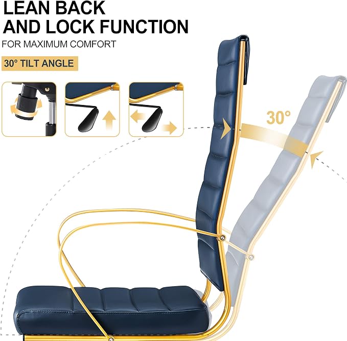 Office Chair, Computer Chair, Ergonomic Office Chair in Vegan Leather, High Back Desk Chair with Back Support, Executive Chair, Manager（Navy Gold）